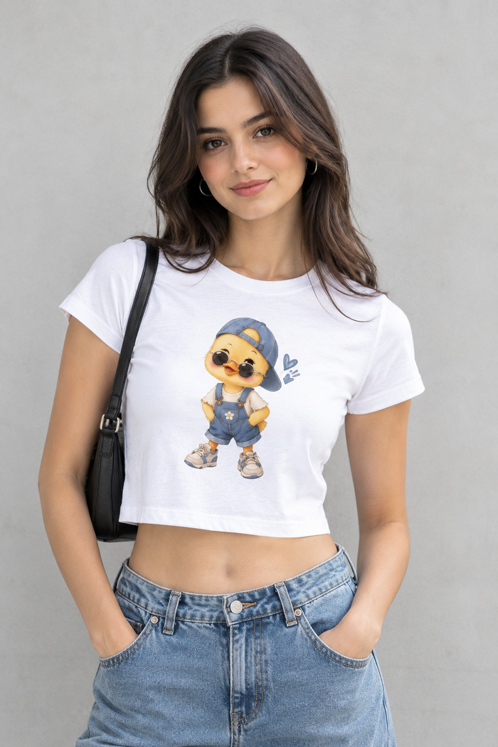 Cool Chick Baby Tee — Denim Overalls Graphic Crop Top