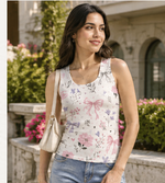 Coquette Bow Floral Tank white watercolor pink ribbon and floral all-over print lifestyle photo