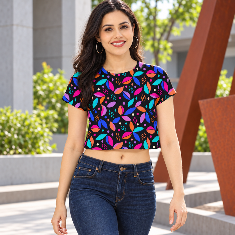 All-Over Print Crew Neck Crop Top | Women's Sublimation Print Top alternate view