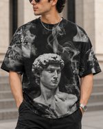 Dark Aesthetic Smoke All-Over Print Unisex Oversized T-Shirt – 240 GSM Heavyweight Streetwear — fabric, print and construction close-up