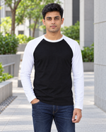 Edge Flow Raglan T-Shirt — black body and white sleeves lifestyle