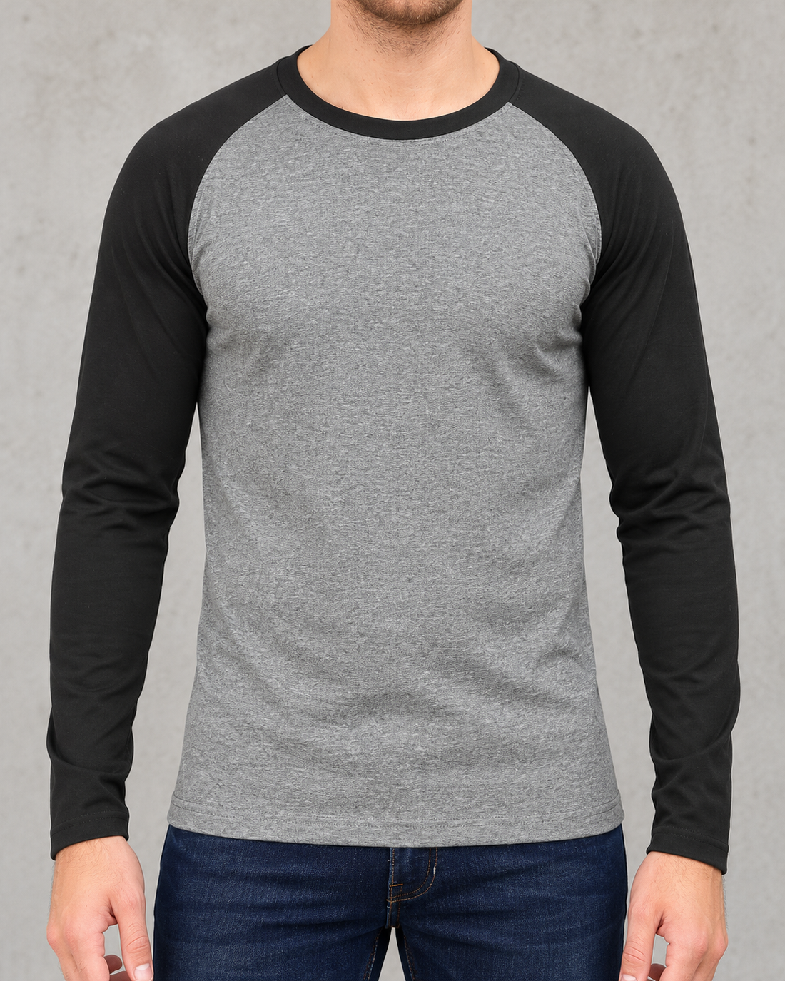 Edge Flow Raglan T-Shirt — grey melange fabric and raglan neckline detail