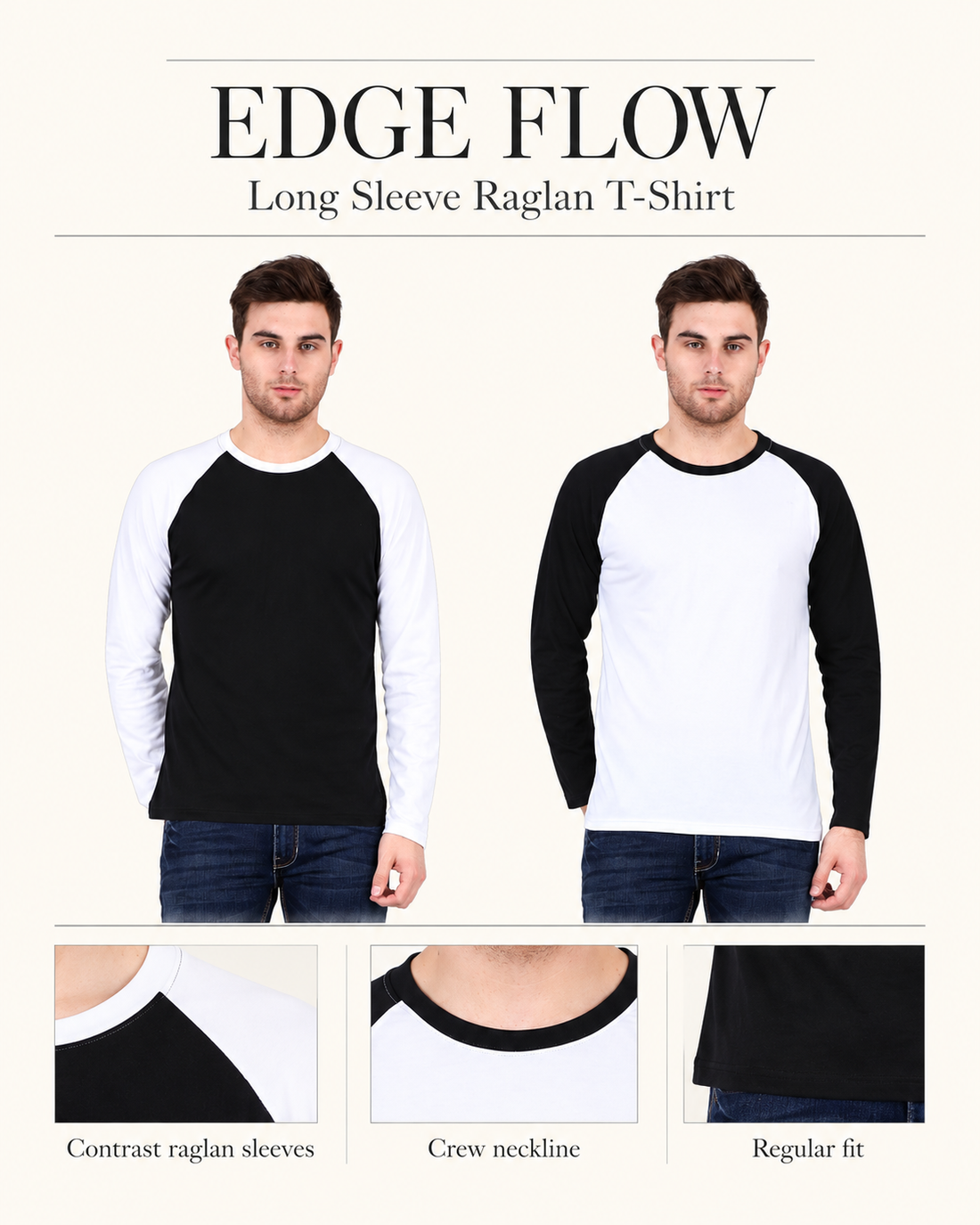 Edge Flow Raglan T-Shirt — contrast sleeves crew neckline and regular fit guide