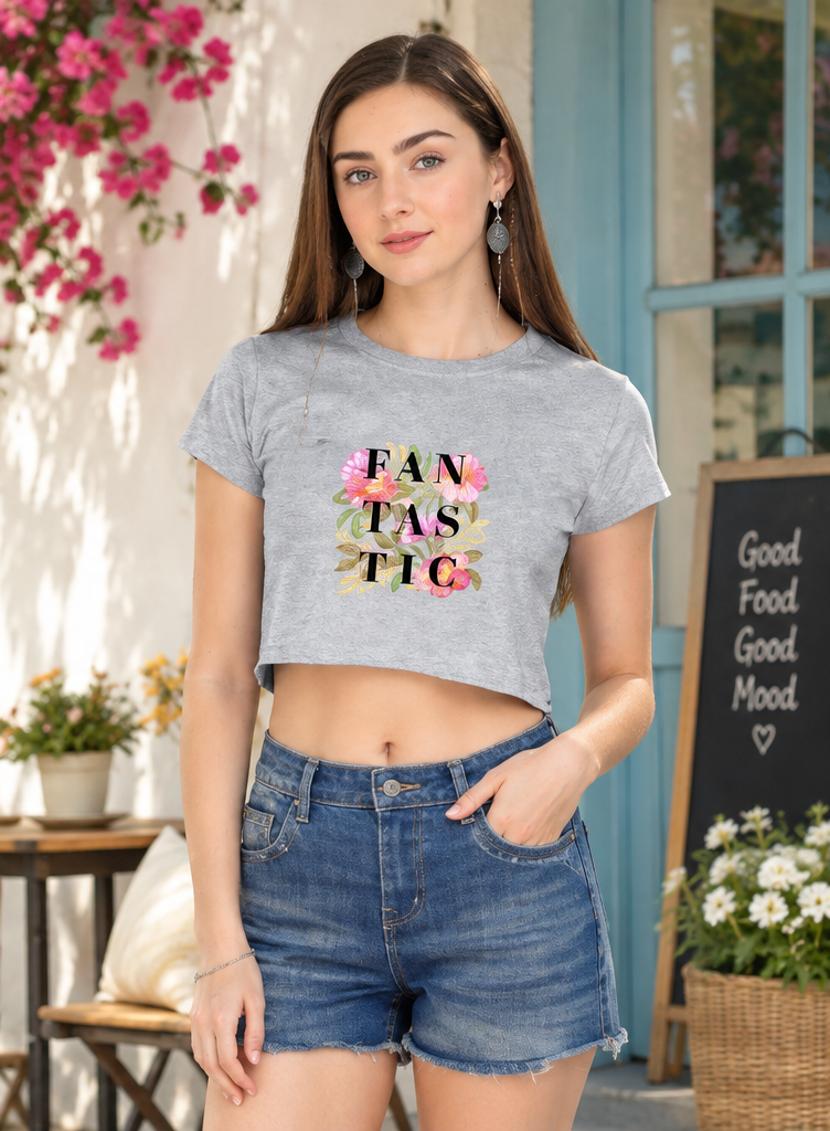 Fantastic Floral Print Crop Top for Women – Cotton Half Sleeve Crop Tee | StitchPop