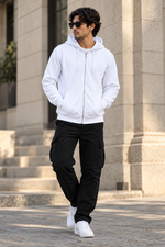The Loop Zip white hoodie lifestyle front view