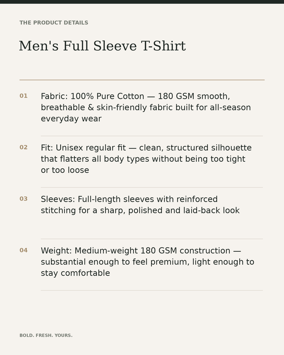 Men's Full Sleeve T-Shirt — product details, fabric, fit and care