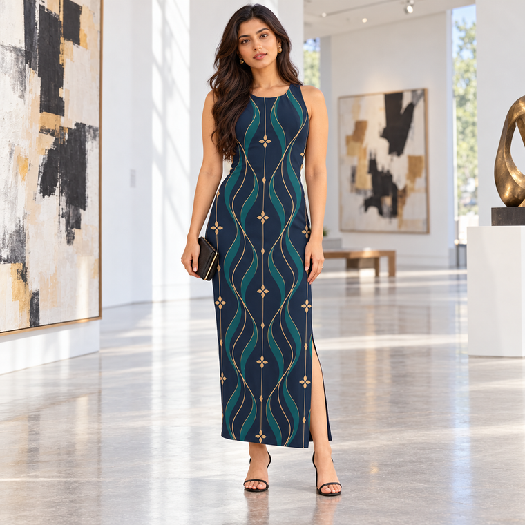 Midnight Zari Navy Printed Bodycon Maxi Dress alternate view