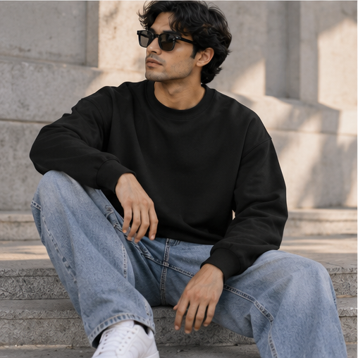 Neutral Mode black oversized sweatshirt lifestyle