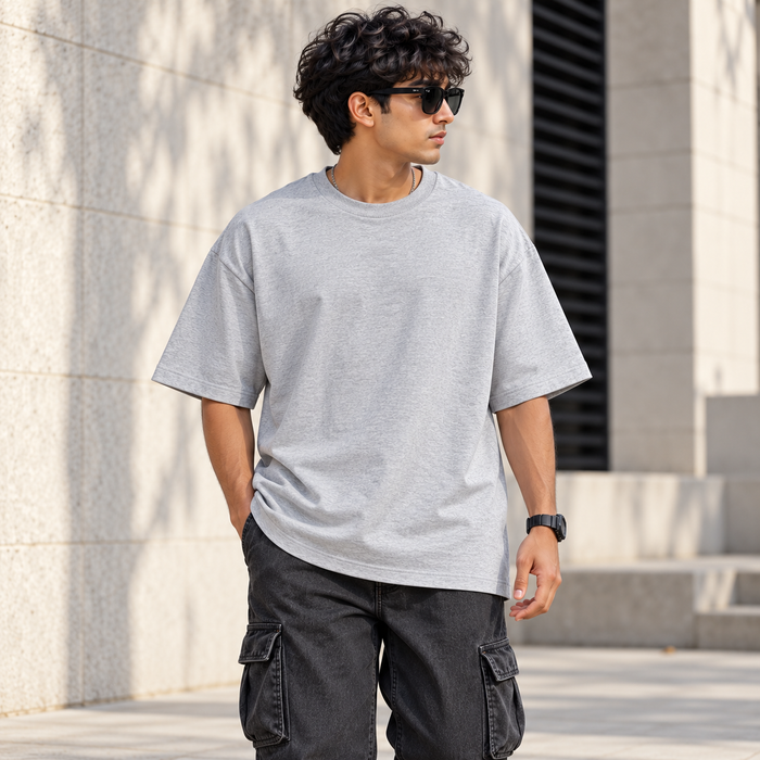 Classic Oversized Unisex T-Shirt | Structured Cotton Drape Tee alternate view