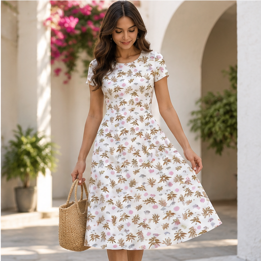 Palm and Petal Flare floral A-line knee-length dress lifestyle