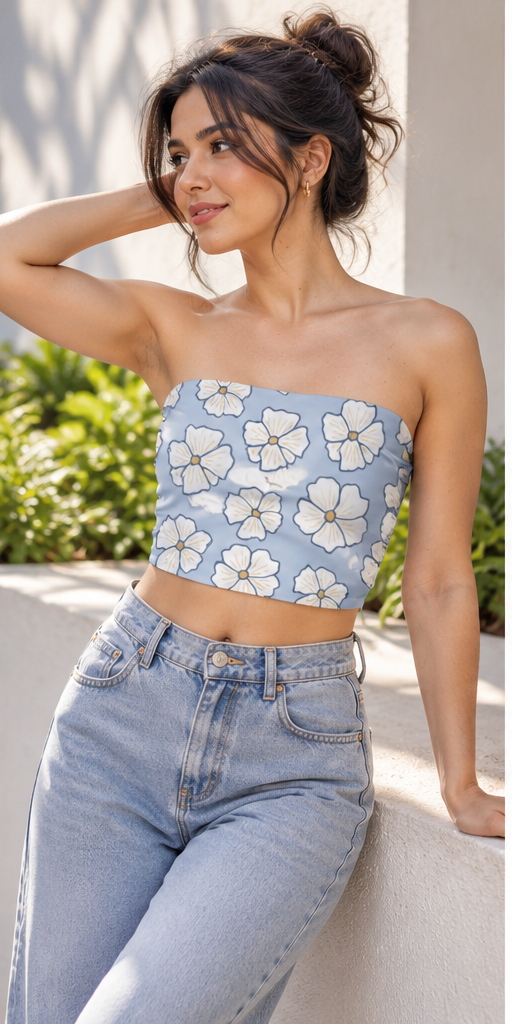 Pastel Blue Tube Top floral strapless crop lifestyle