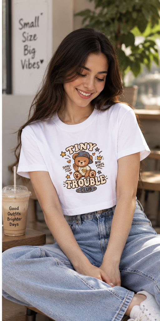 Peace & Trouble Baby Tee — Small Size Big Vibes Bear Tee