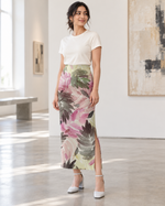 Painted Petal Pencil Skirt — three-quarter fit view