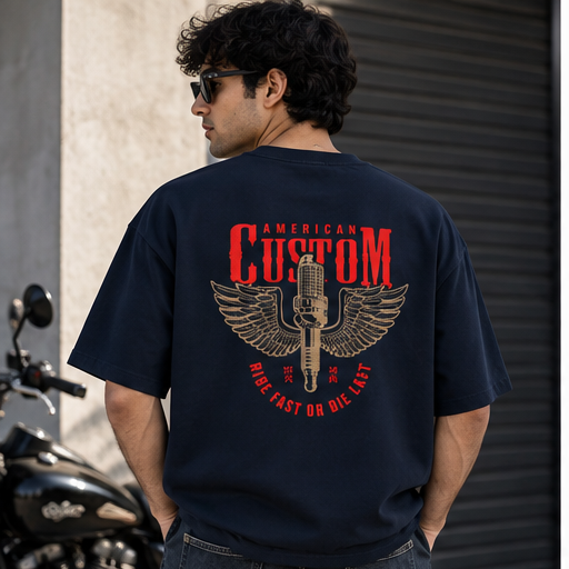 Plugged Freedom navy oversized terry tee lifestyle back graphic