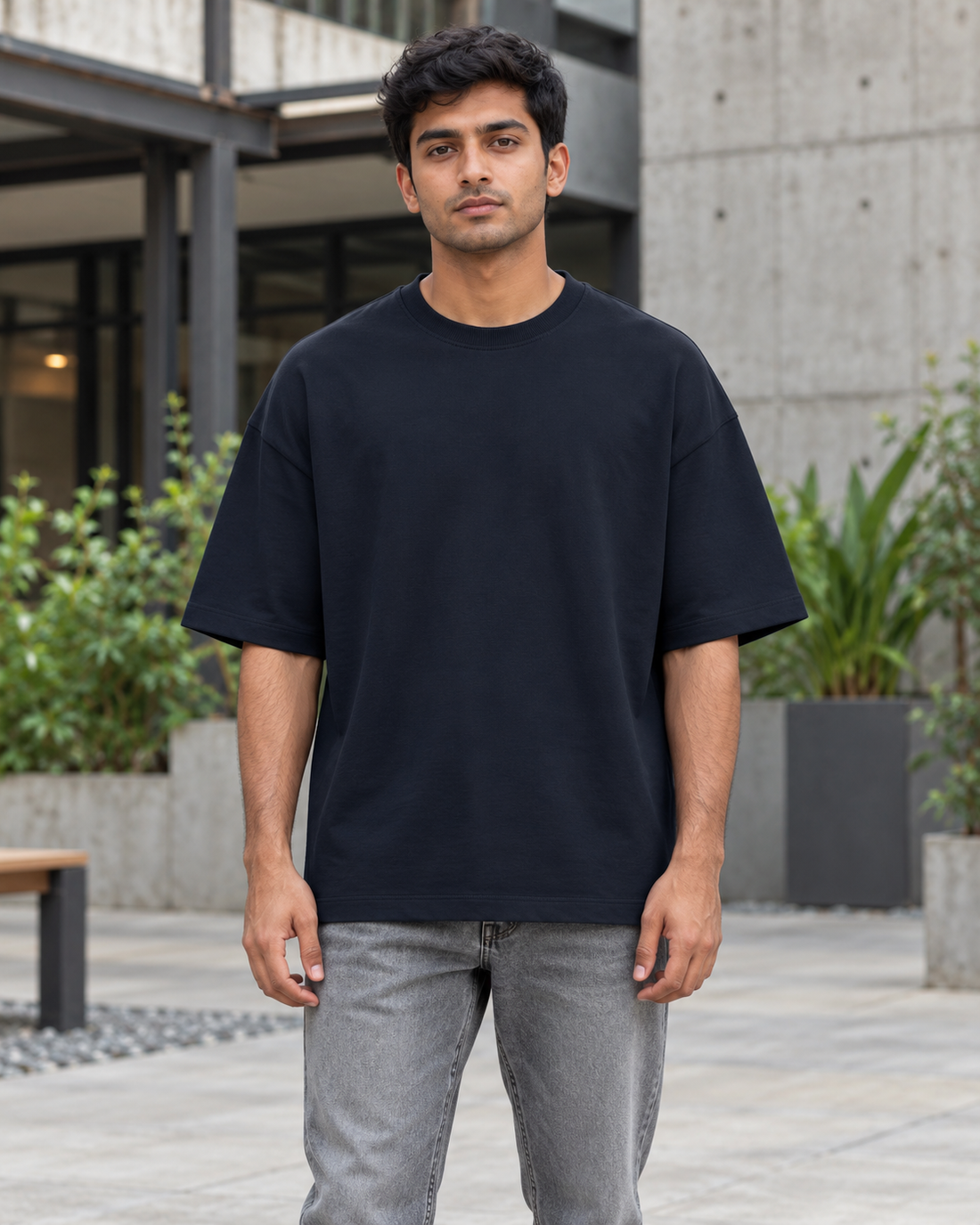 Plugged Freedom – Oversized Terry Tee — plain front male lifestyle