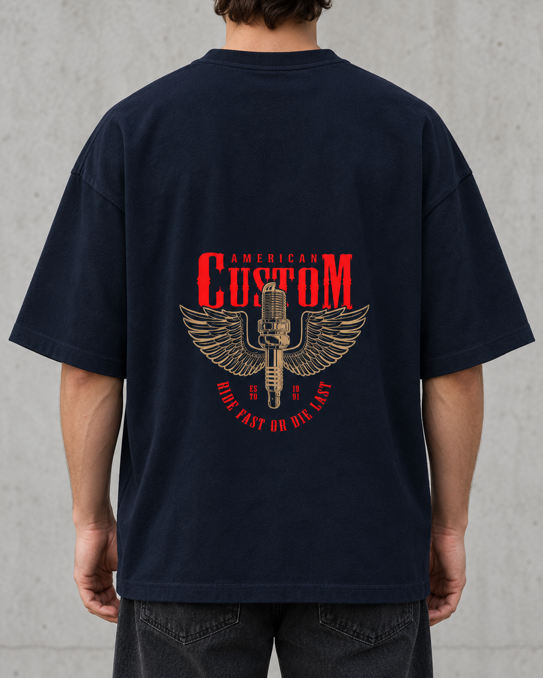 Plugged Freedom – Oversized Terry Tee — back artwork detail