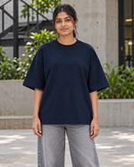 Plugged Freedom – Oversized Terry Tee — plain front female lifestyle