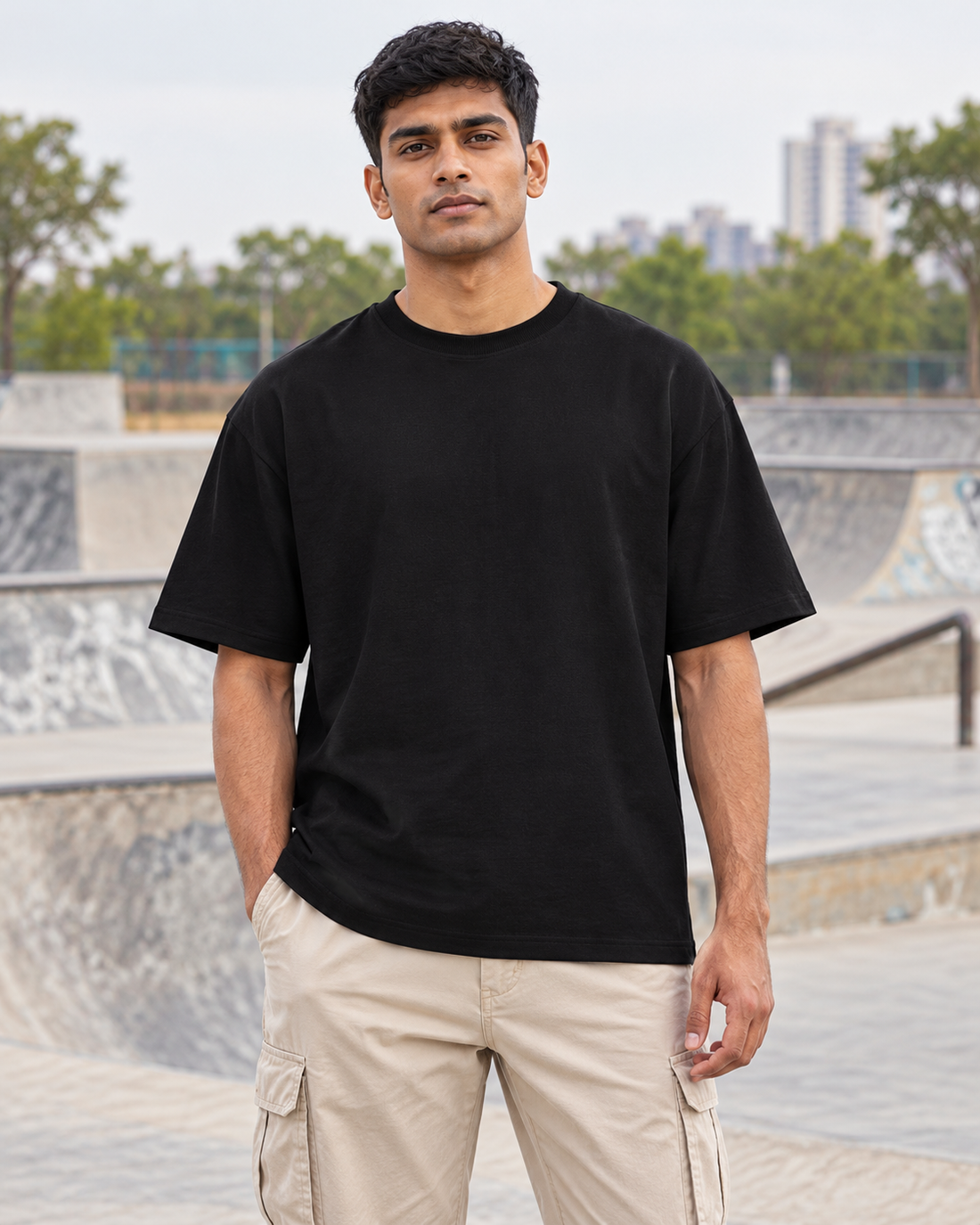 Slay Size Unisex Oversized Tee — plain front male lifestyle