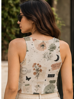 Stay Kind Journal Collage Crop Tank | Botanical Scrapbook Aesthetic Sleeveless Top alternate view