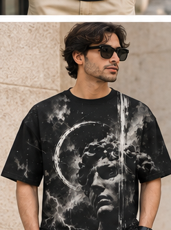Storm God Statue oversized tee front lifestyle