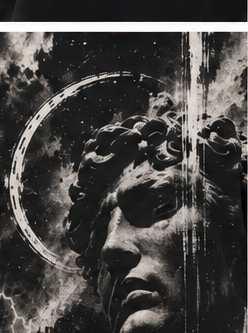 Storm God Statue oversized tee print detail