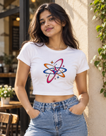 Lifestyle photo showing Stretch Fit Cropped Baby Tee worn by a model