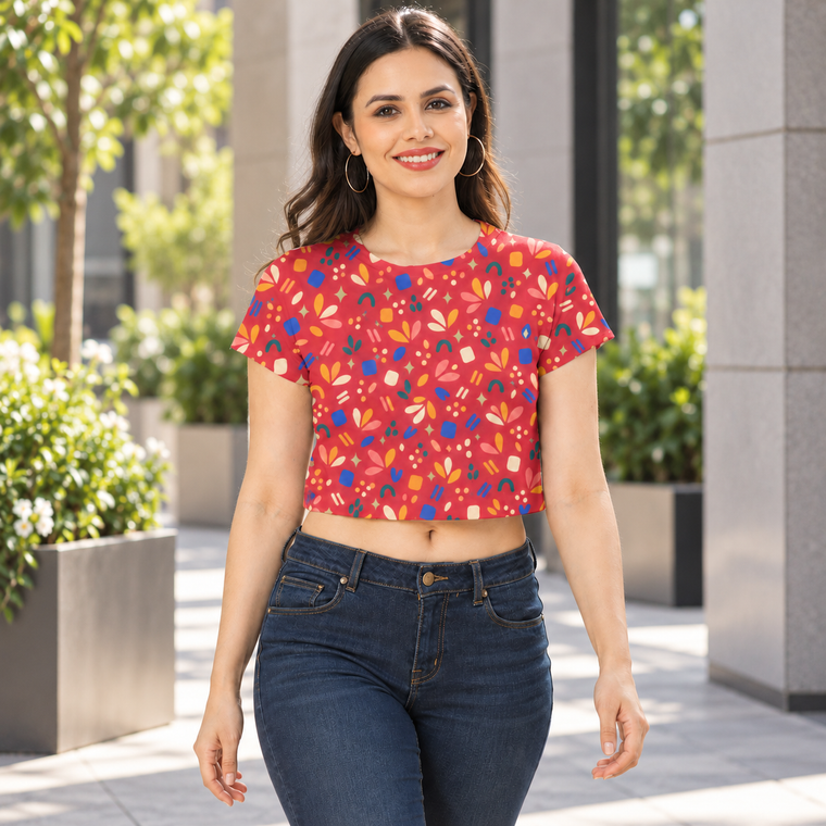 Sublimation Print Crop Top | Women's Fade-Proof Crew Neck Top alternate view