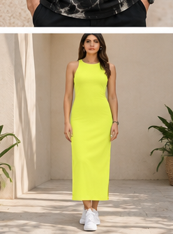 Sunny Sculpt yellow bodycon dress front lifestyle