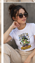 Tiny But Roarsome baby tee seated lifestyle view