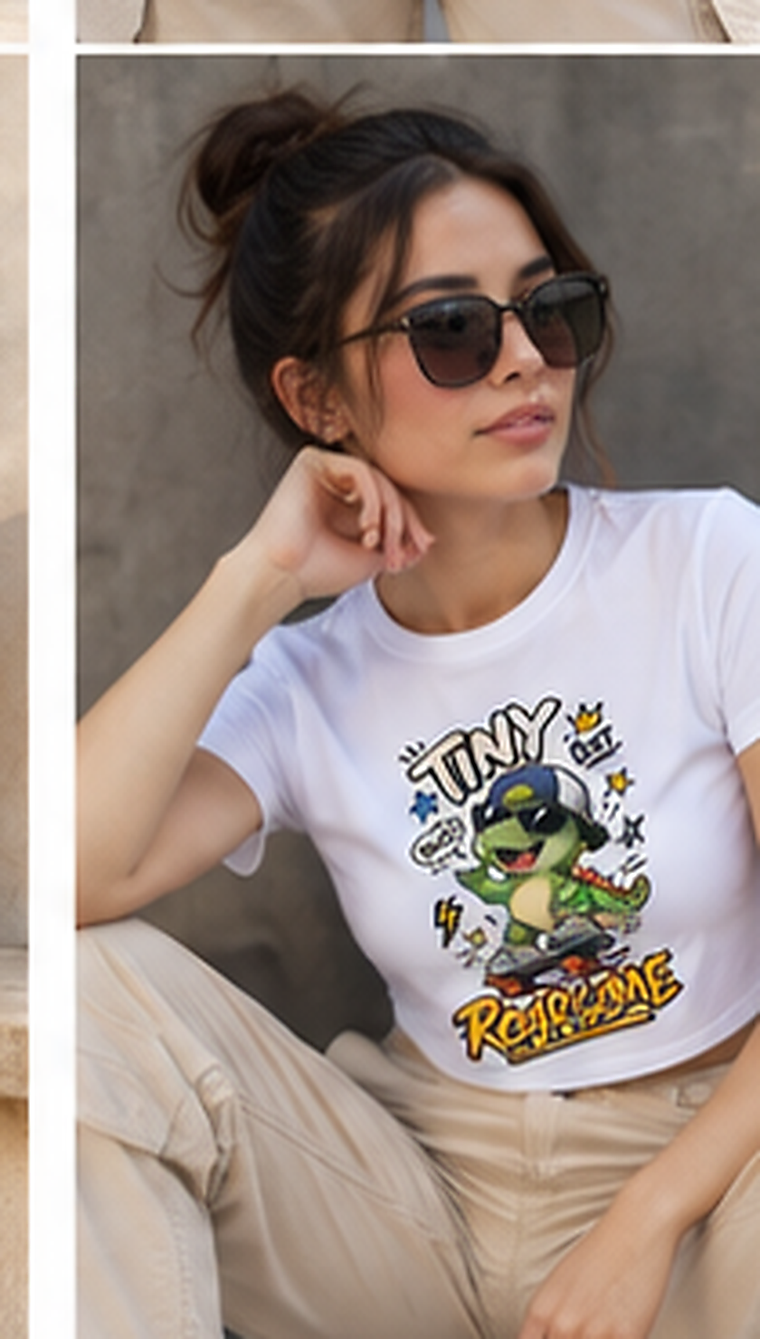 Tiny But Roarsome Baby Tee — Skater Dinosaur Crop Top alternate view