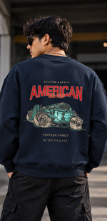 Torque Theory navy oversized sweatshirt lifestyle back view