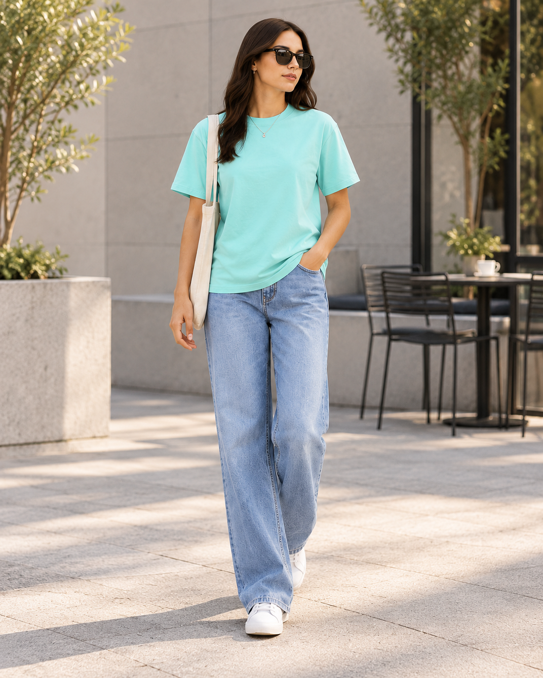 Classic Unisex Crew Neck T-Shirt – 100% Cotton 180 GSM Regular Fit Tee — walk lifestyle photo