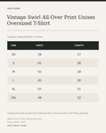 Vintage Swirl All-Over Print Unisex Oversized T-Shirt – 240 GSM Heavyweight Streetwear — size guide in inches from official Qikink garment chart