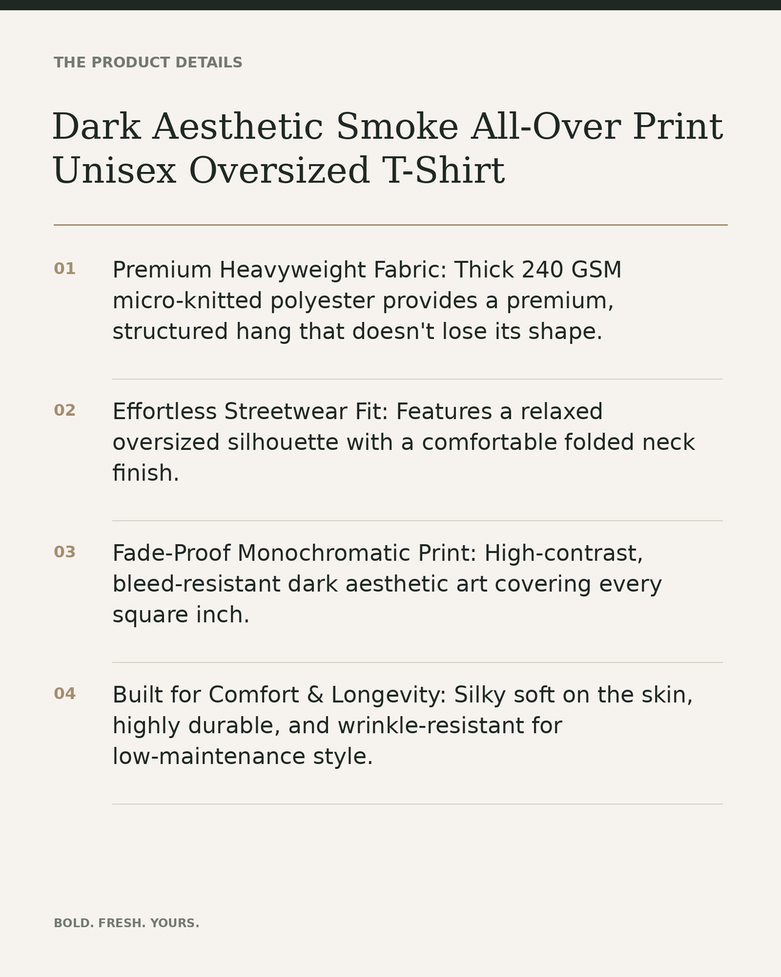 Dark Aesthetic Smoke All-Over Print Unisex Oversized T-Shirt – 240 GSM Heavyweight Streetwear — product details, fabric, fit and care