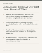 Dark Aesthetic Smoke All-Over Print Unisex Oversized T-Shirt – 240 GSM Heavyweight Streetwear — product details, fabric, fit and care
