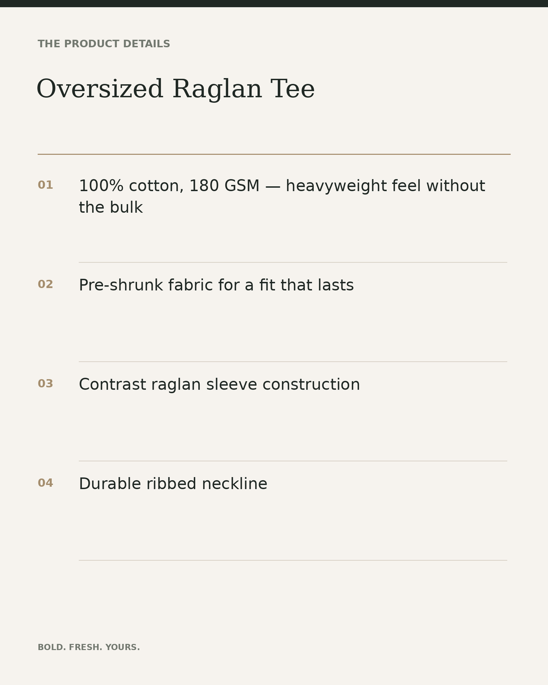 Oversized Raglan Tee — product details, fabric, fit and care