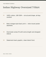 Indian Highway Oversized T-Shirt – Retro Road Trip Graphic Back Print — product details, fabric, fit and care
