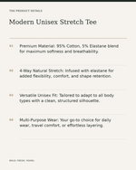 Modern Unisex Stretch Tee – Sharp Fit Minimalist T-Shirt — product details, fabric, fit and care