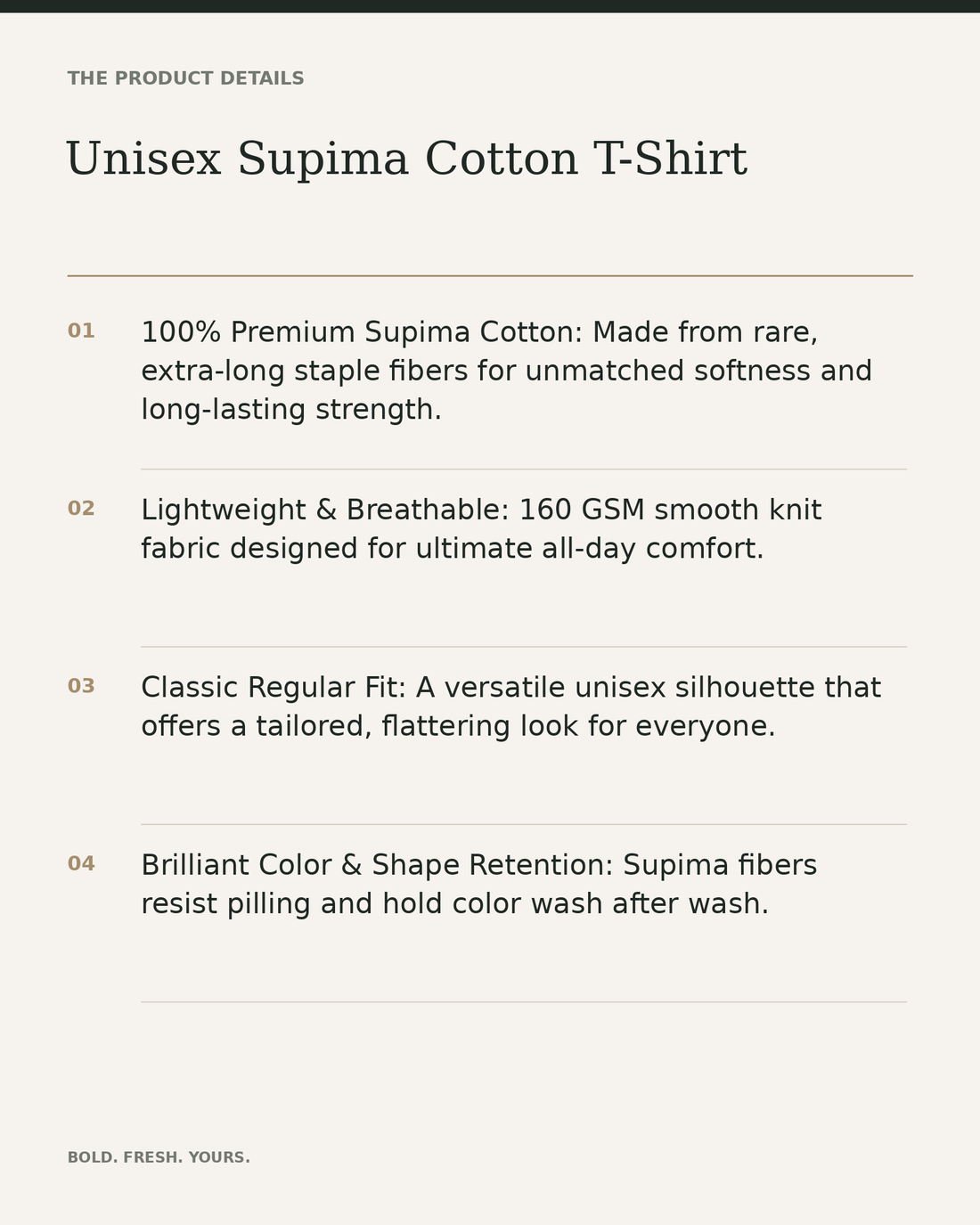 Unisex Supima Cotton T-Shirt – 160 GSM Premium Regular Fit Tee — product details, fabric, fit and care
