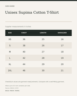 Unisex Supima Cotton T-Shirt – 160 GSM Premium Regular Fit Tee — size guide in inches from official Qikink garment chart