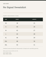 No Signal Sweatshirt – Chill Panda Graphic Unisex Streetwear — size guide in inches from official Qikink garment chart