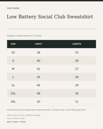 Low Battery Social Club Sweatshirt – Sleepy Dog Graphic Unisex — size guide in inches from official Qikink garment chart