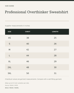 Professional Overthinker Sweatshirt – Bear Graphic Unisex Streetwear — size guide in inches from official Qikink garment chart