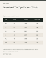 Oversized Tie Dye Unisex T-Shirt — size guide in inches from official Qikink garment chart