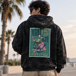 Urban Drift acid wash hoodie lifestyle back view with surf graphic