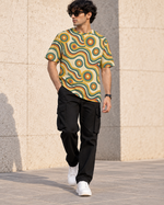 Vintage Swirl All-Over Print Unisex Oversized T-Shirt – 240 GSM Heavyweight Streetwear — walk lifestyle photo