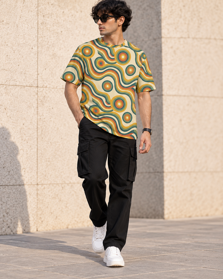 Vintage Swirl All-Over Print Unisex Oversized T-Shirt – 240 GSM Heavyweight Streetwear alternate view