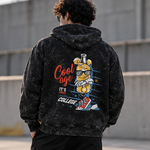 Washed Sin acid wash hoodie lifestyle back view with graphic