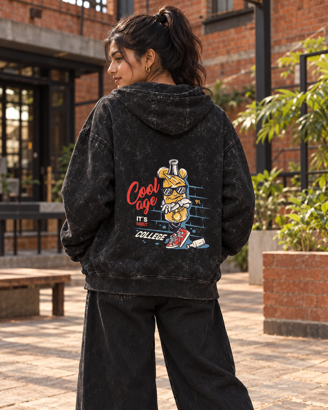 Washed Sin Unisex Acid Wash Hoodie — female back lifestyle