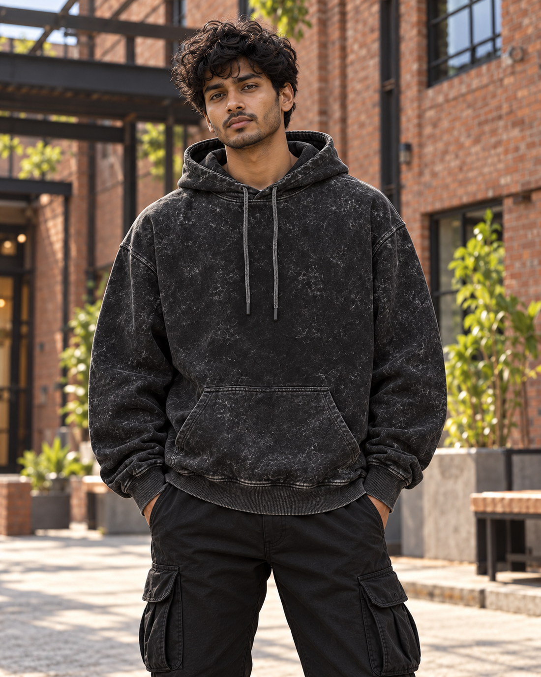 Washed Sin Unisex Acid Wash Hoodie — plain front lifestyle